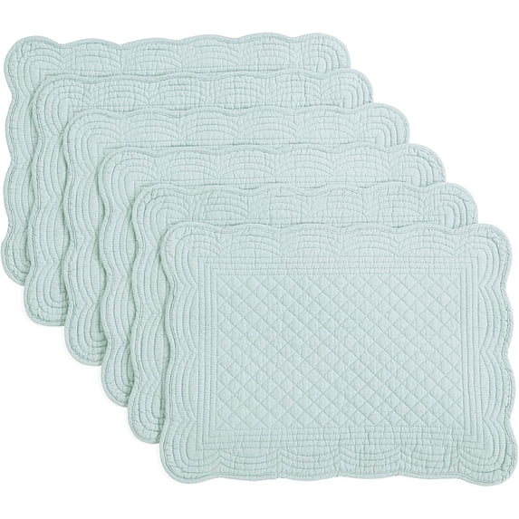 Quilted Placemats Set of 6 Washable-13x18 inches Rectangular Placemats for Kitchen Table-100% Cotton Fabric Rectangular Table Mats, (Light Blue)