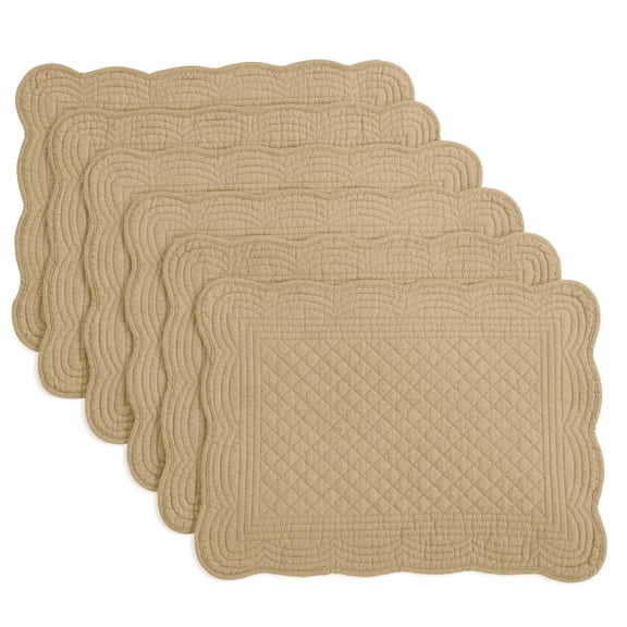 Quilted Placemats Set of 6 Washable-13x18 inches Rectangular Placemats for Kitchen Table-100% Cotton Fabric Rectangular Table Mats, (Dark Brown)