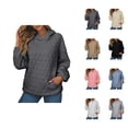 thumbnail image 1 of Quilted Plain Hoodies for Women Fall Winter Long Sleeve Basic Hooded Sweatshirt with Pockets Pullover Tops, 1 of 6