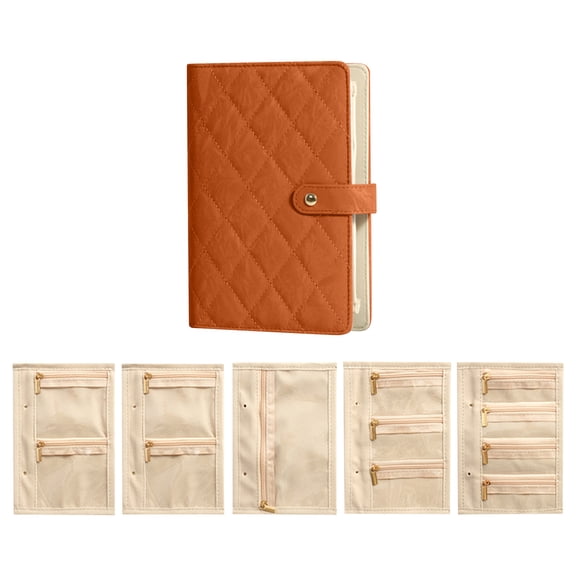 Quilted Press Stud Binder Organiser, Faux Leather Cash Envelope Folder, Removable Loose Leaf Pages Portable Storage Case for Jewellery Receipts Cards Household Budget