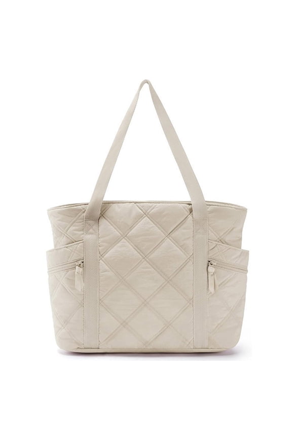 Quilted Puff Nylon Work Tote Bag, 15.6 Inch Padded Laptop Compartment, Anti-collision Reinforced Stitching, Waterproof Crossbody Bag for Women Business Travel