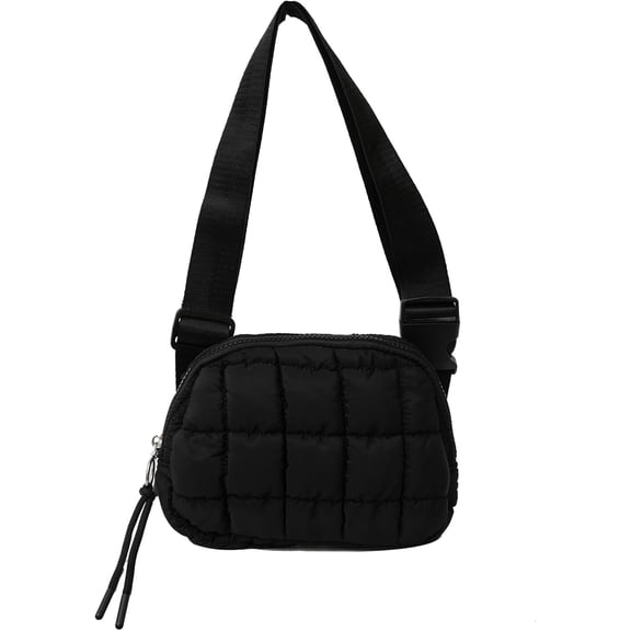 JUYGO Quilted Puffer Belt Bag Fanny Waist Packs Small Crossbody Bag with Adjustable Strap for Traveling Hiking Black