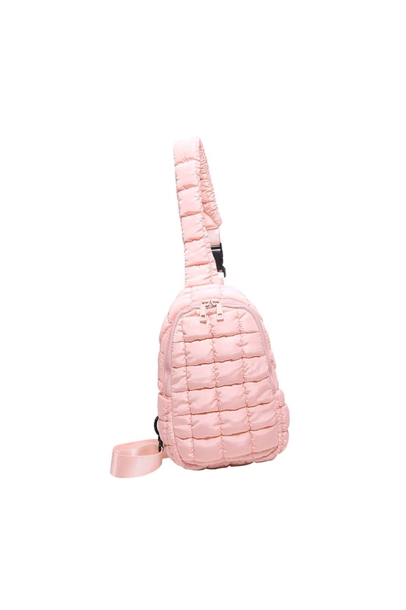 Quilted Puffer Chest Bag Solid Color Small Crossbody Purse Backpack with Multiple Interior Pocket Shoulder Bag for Women