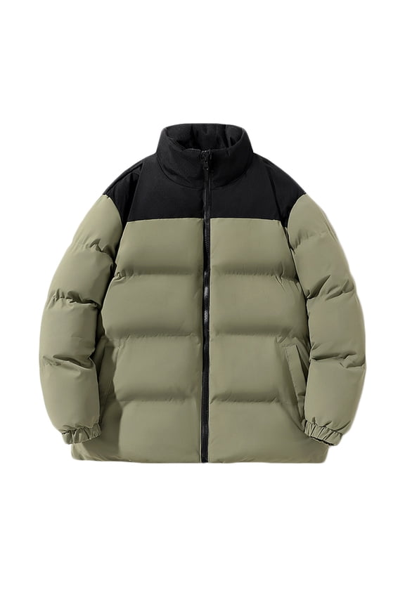Quilted Puffer Down Jackets For Men Winter Warm Color Block Puffy Coat Windbreaker Waterproof Jacket For Snow Ski Traveling
