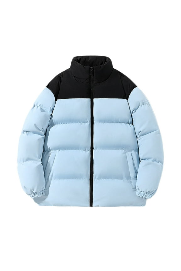Quilted Puffer Down Jackets For Men Winter Warm Color Block Puffy Coat Windbreaker Waterproof Jacket For Snow Ski Traveling
