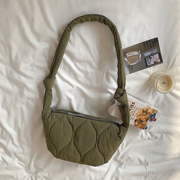 Quilted Puffer Half Moon Tote Shoulder Bag