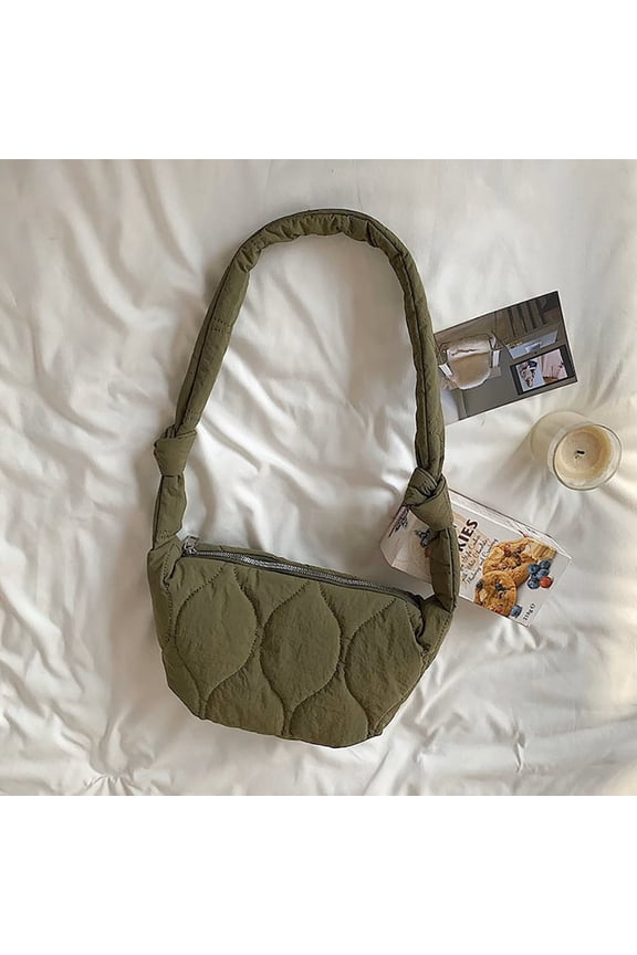 Quilted Puffer Half Moon Tote Shoulder Bag