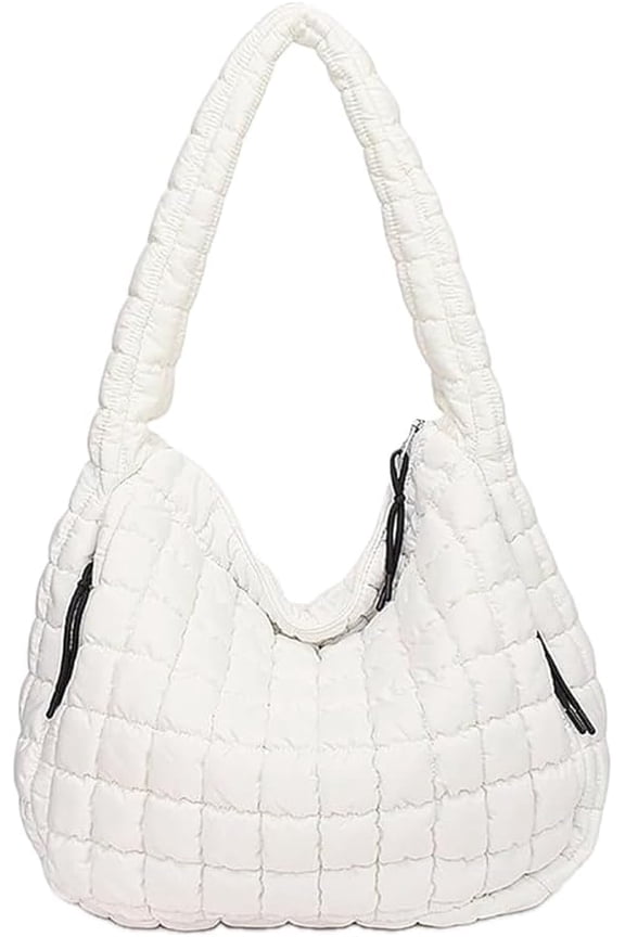 Quilted Puffer Hobo Bag, Large Nylon Crossbody  Tote, Lightweight Puffy Handbag with Zipper