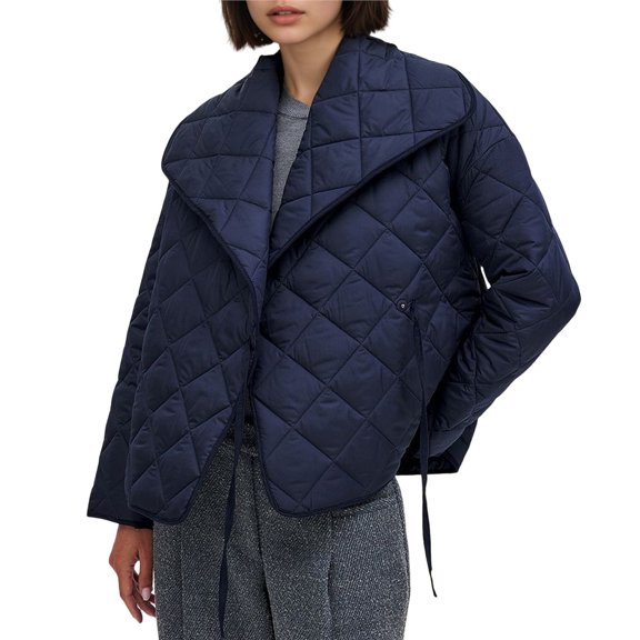 Quilted Puffer Jackets Lightweigh Padded Coats Lapel Neck Button Down Outwear with Pockets Royal Blue S