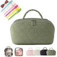 thumbnail image 1 of Quilted Puffer Makeup Bag for Women, 180° Lay-Flat Large Capacity Travel Cosmetic Organizer with Compartments, Waterproof Toiletry Bag, 1 of 6