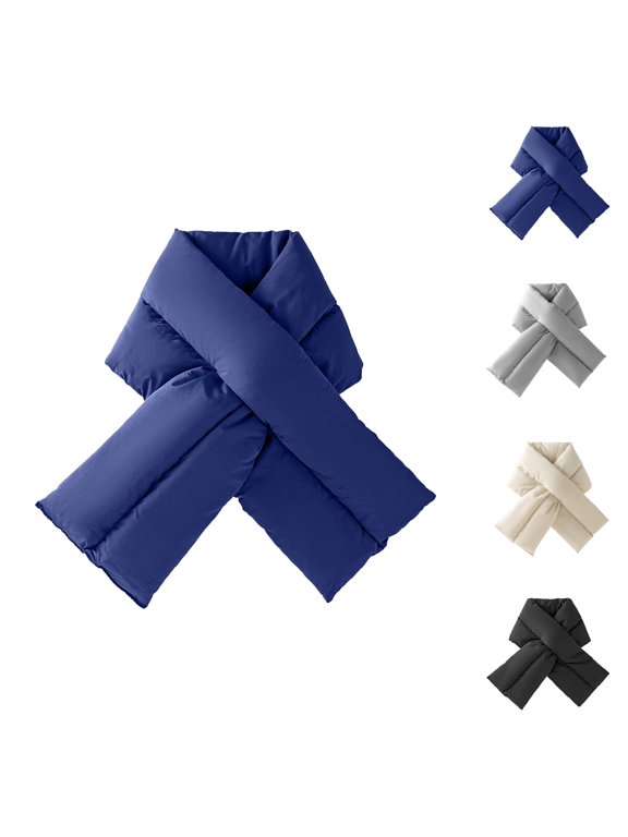 Quilted Puffer Scarf for Women Fall Winter Solid Color Thick Neck Warmer Wrap Short Scarves