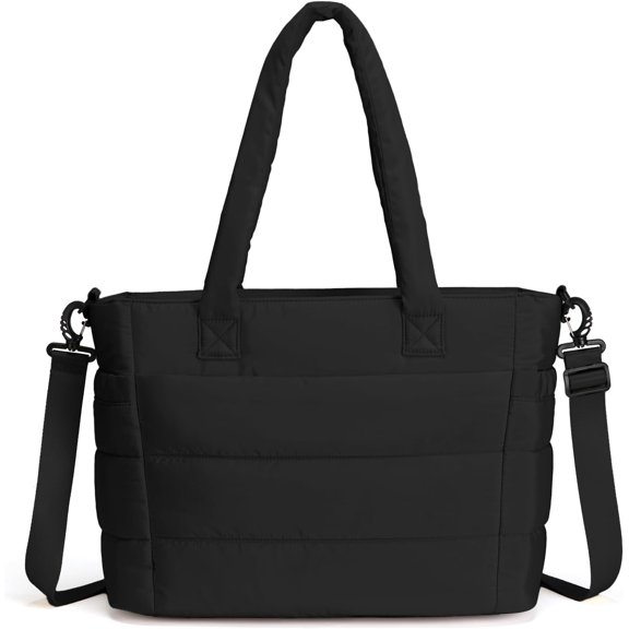 Quilted Puffer Tote Bag, 15.6 Inch Laptop Bag, Adjustable Strap Lightweight Work Travel Handbag