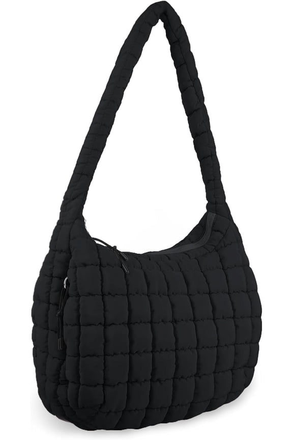 Quilted Puffer Tote Bag Large Crossbody Shoulder Bag with Zipper, Nylon Hobo Oversized Handbag