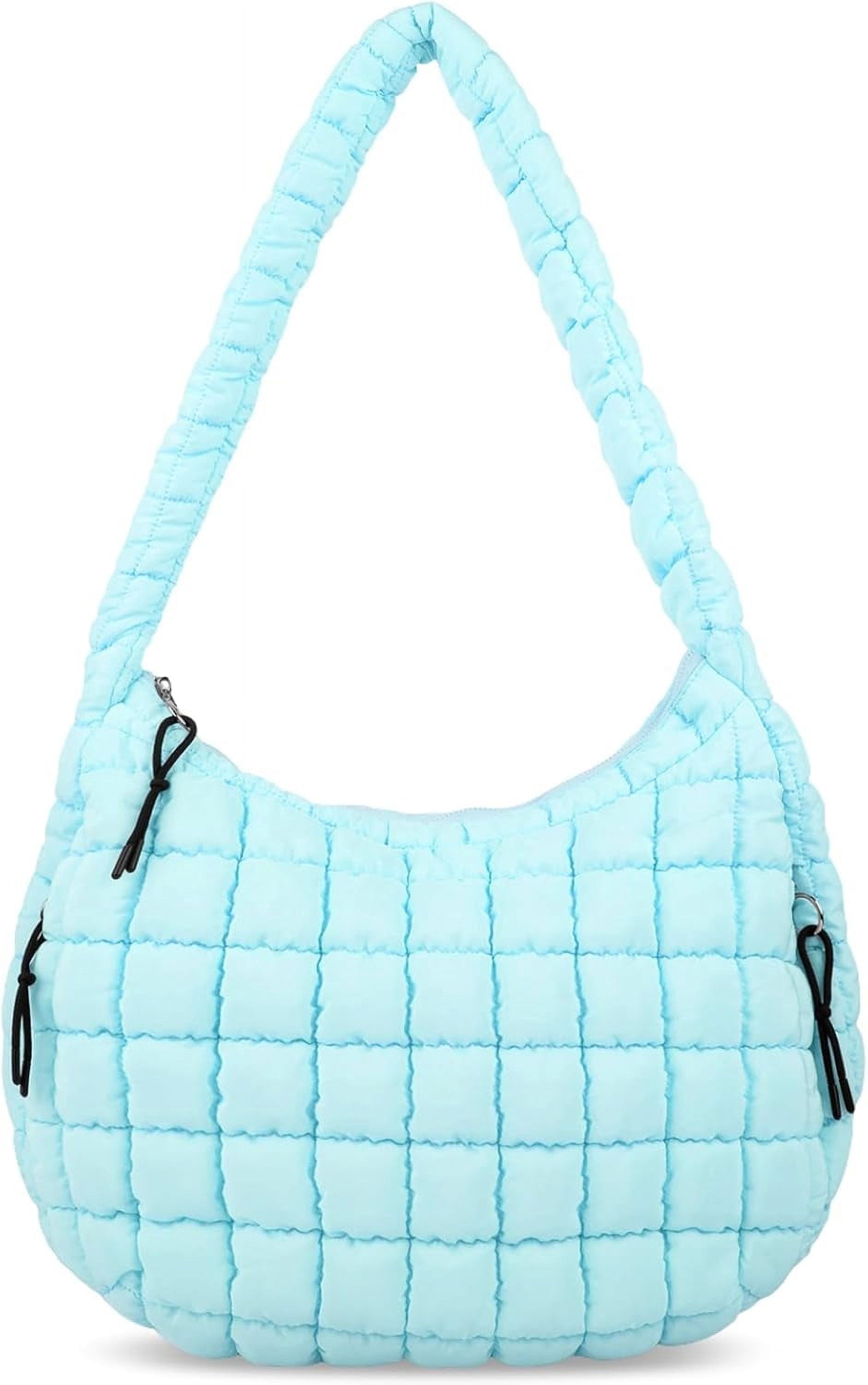 Lohol Quilted Puffer Tote Bag for Women - Large Crossbody Bag, Lightweight Nylon Puffy Carryall Hobo Puff Shoulder Bag(Cyan)