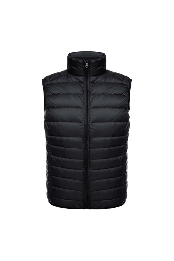 Quilted Puffer Vest for Men Sleeveless Zip Up Vests Quilted Waterproof Windproof Jacket Stand Collar Winter Puffy Insulated Outerwear for Golf Running Outdoor,Black 3XL