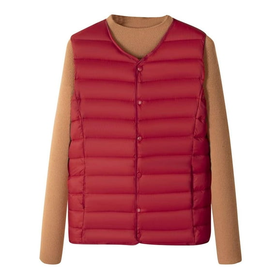 Quilted Puffer Vest for Women Lightweight V Neck Padded Warm Vest Winter Sleeveless Outerwear Ladies Jackets Wine, 3XL