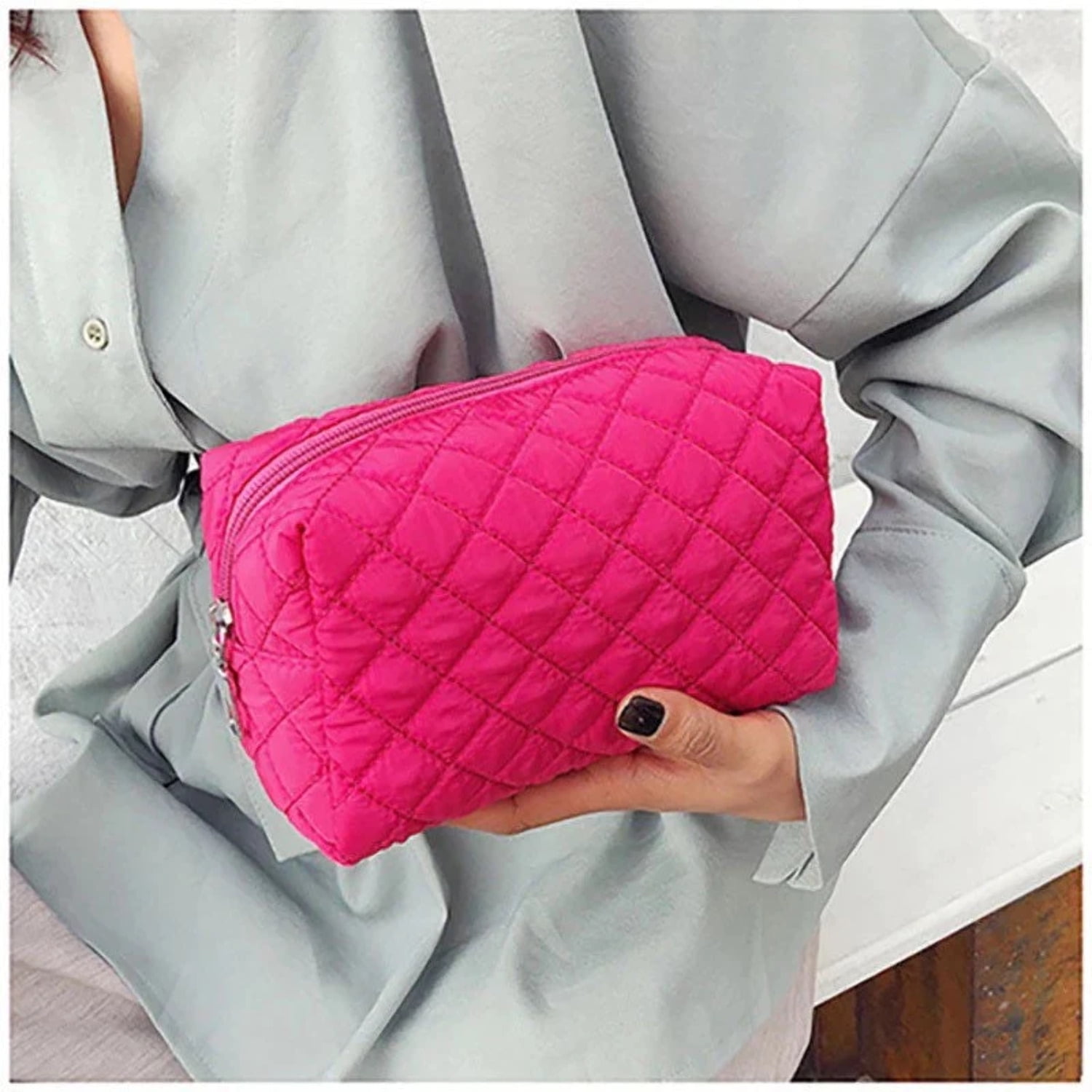 Quilted Puffy Cosmetic Makeup Bag Pouch