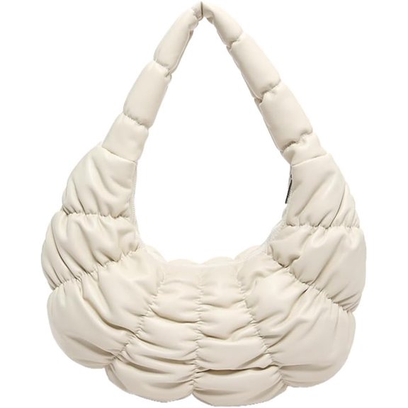 Quilted Puffy Crescent Tote Bag Puffer Cloud Crescent Shoulder Bag Lightweight Pleated Hobo Dumpling Bag for Daily
