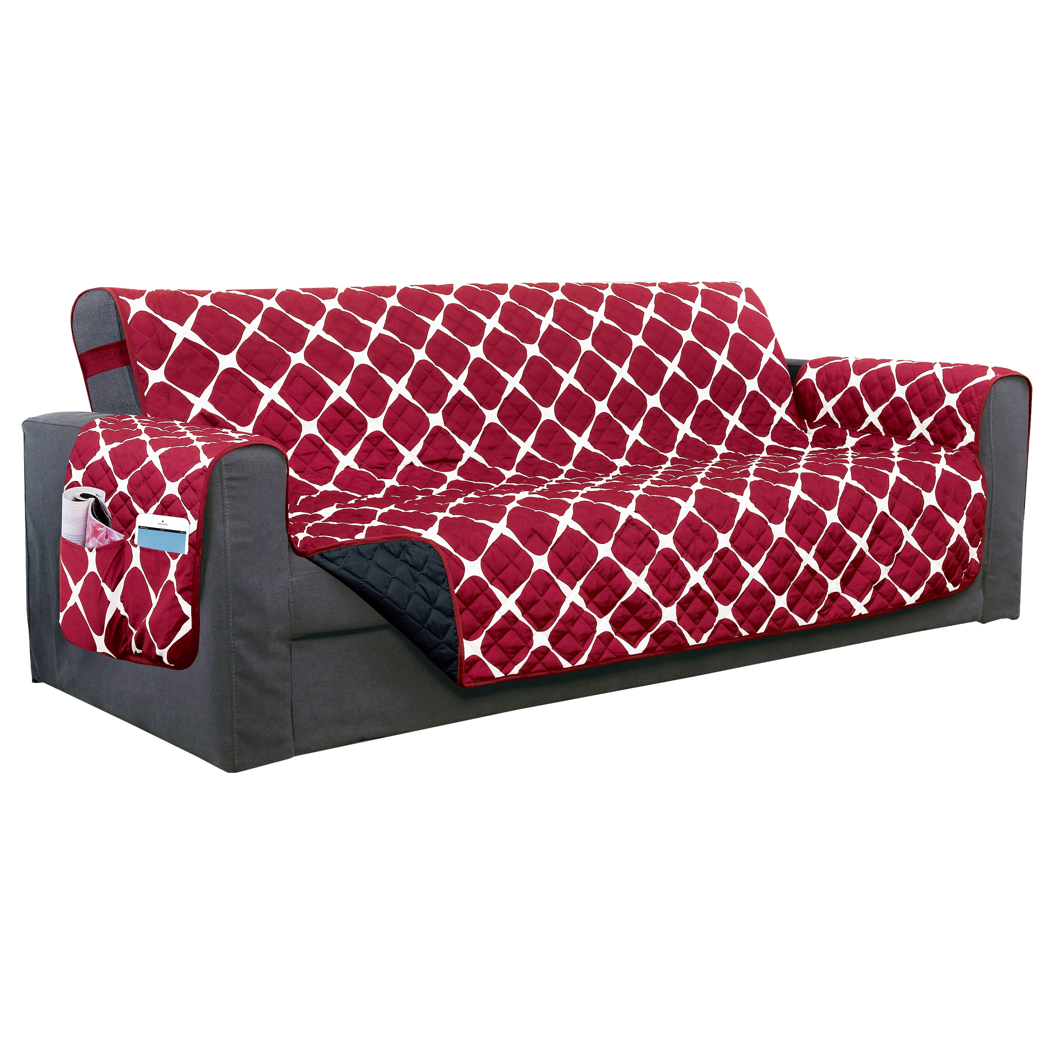 Quilted Reversible Furniture Protector For Pet Dog Children Burgundy/Black Love Seat