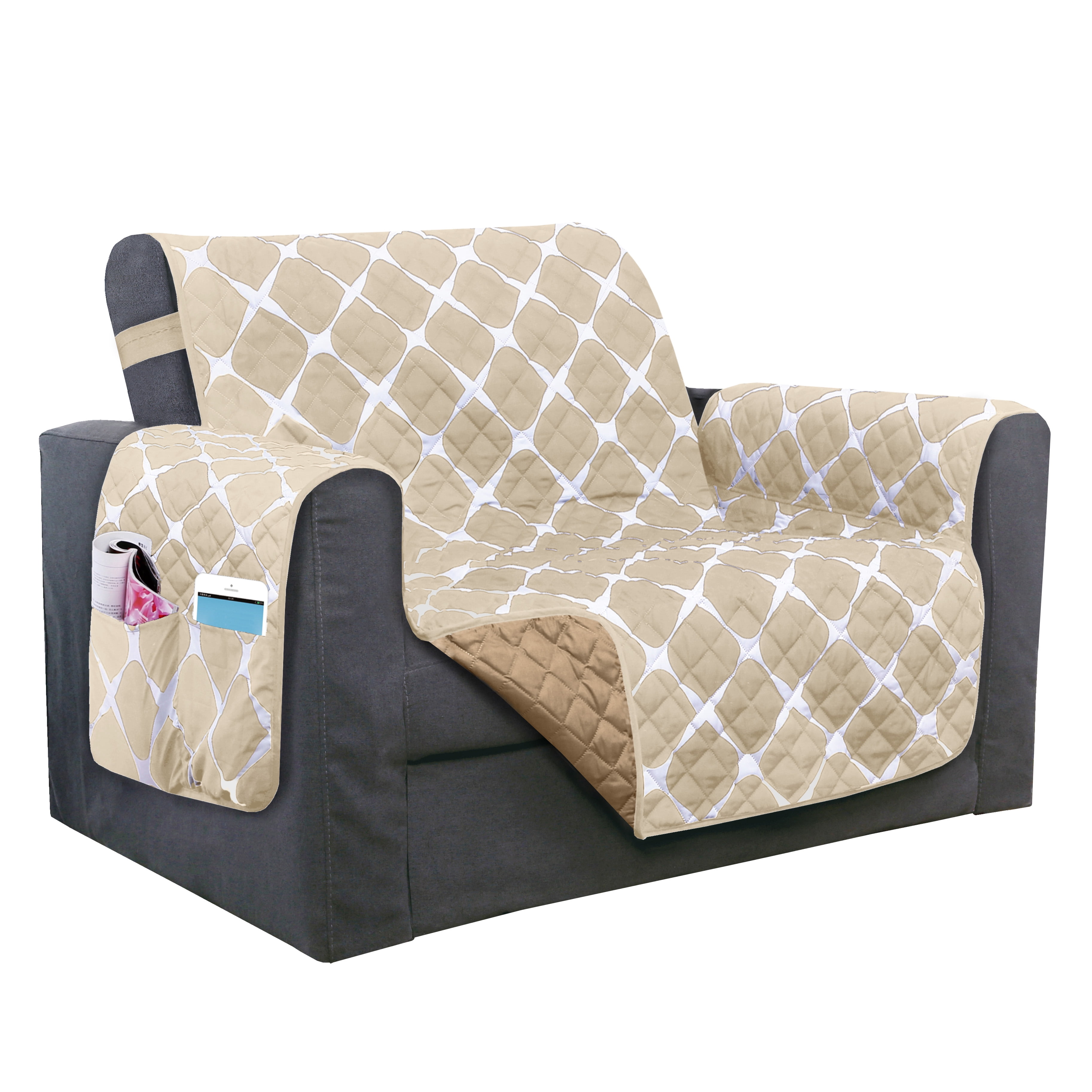 Quilted Reversible Furniture Protector For Pet Dog Children Cream/Taupe Chair