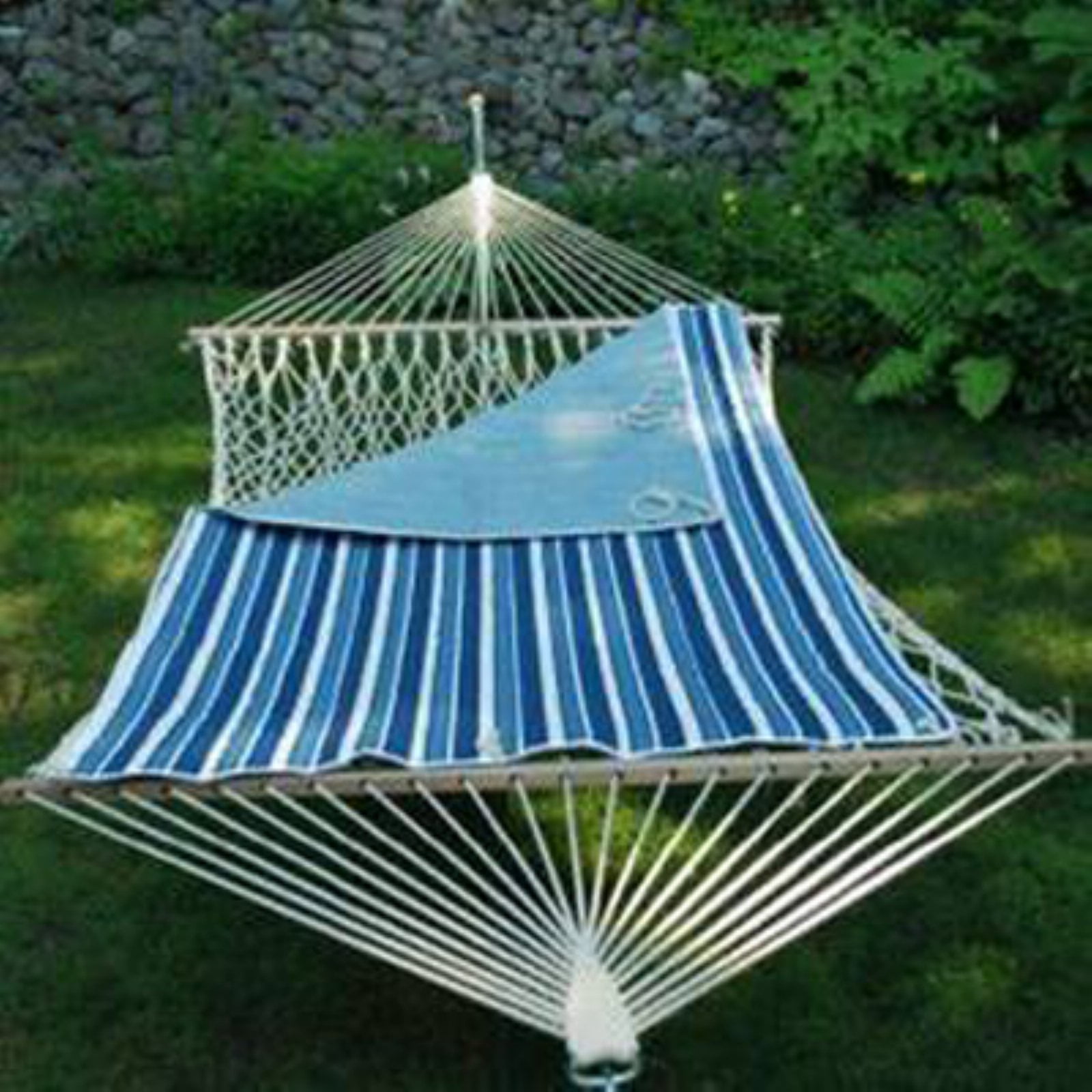 Blue and White Striped Reversible Quilted Hammock Pad
