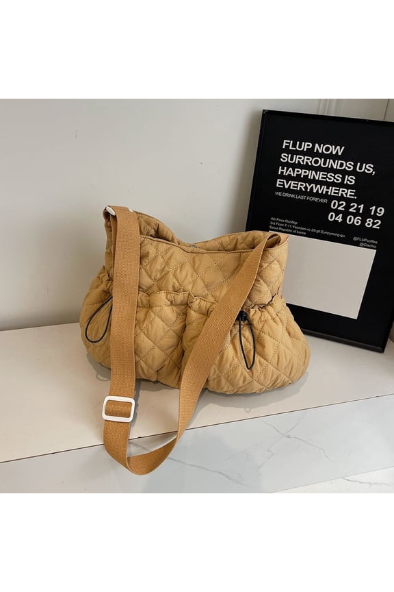 Quilted Ruffle Puff Cloud Shoulder Crossbody Handheld Bag Polyester Ingot Shape Commute Bag Fashion Versatile Autumn Winter Bestseller Tote Bags in Black for Daily Outfits