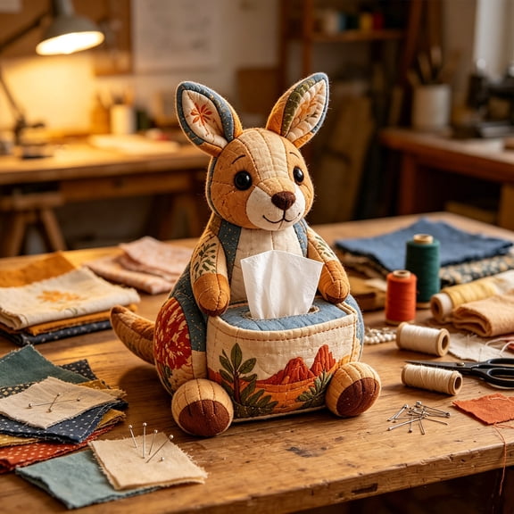 Quilted Sea Animal Tissue Box Diy Kit,Collection Tissue Box Diy Kit,Handmade Patchwork Cozy Collection Tissue Box Diy Kit Cute Quilted Sewing Kit.(Kangaroo)