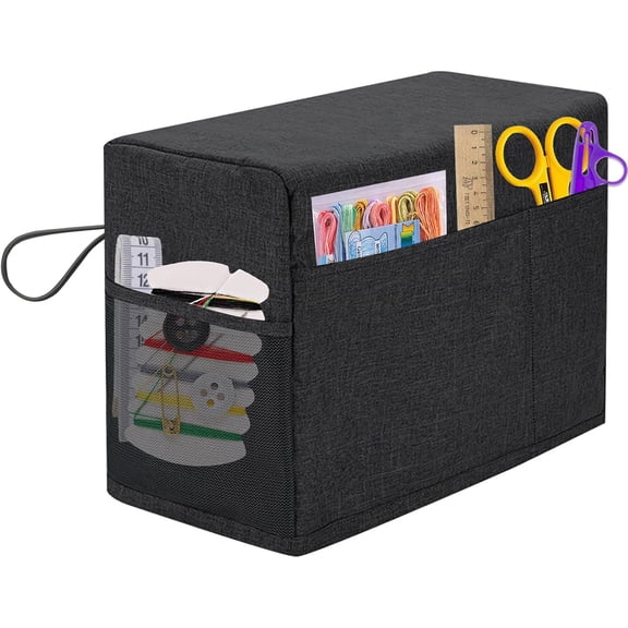 Quilted Sewing Machine Dust Cover with Storage Pockets,Foldable, Fits Standard Singer/Brother/ Janome Machines 18.11x8.3x12.6", Protects from Dust Dirt Scratches, Gift for Sewing Enthusiasts,Black