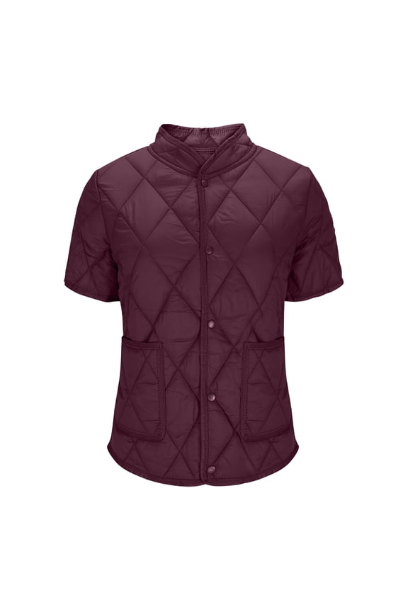 Quilted Short Sleeve Jacket Women - Button up Casual Warm Cotton Padded Coats - Thick Loungewear Winter Outerwear with Pockets Purple 4XL , Ladies Fall Jacket