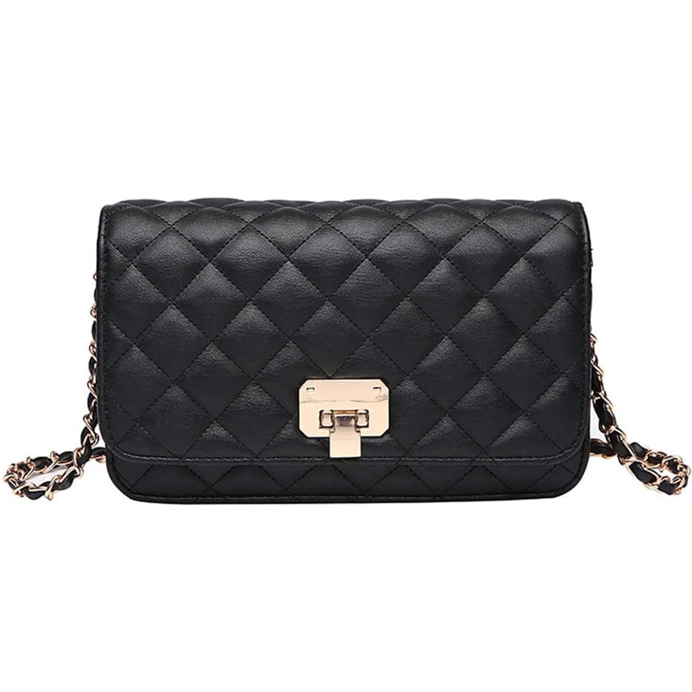 Quilted Shoulder Bag Beige PU Leather Handbag Designer Crossbody Tote Purse with Chain Strap for Women Black