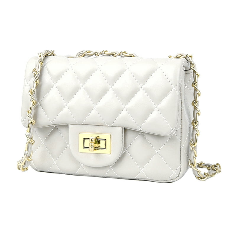 Olyphy Quilted Shoulder Bags for Women Designer Black Chain Purse Small Classic Leather Crossbody Clutch Handbag, Women's, White