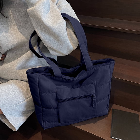 Quilted Shoulder Computer Bag, Large Capacity Canvas Tote Bag for Laptop, School, Work, Daily Use, Lightweight, Durable, Wide Opening, Front Pocket, Comfortable Shoulder Carry, Travel