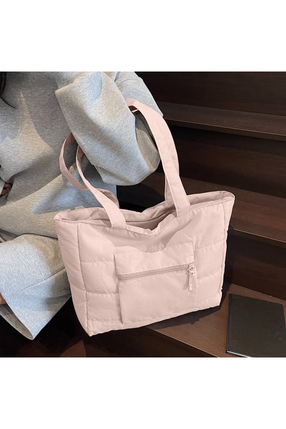 Quilted Shoulder Computer Bag, Large Capacity Canvas Tote Bag for Laptop, School, Work, Daily Use, Lightweight, Durable, Wide Opening, Front Pocket, Comfortable Shoulder Carry, Travel
