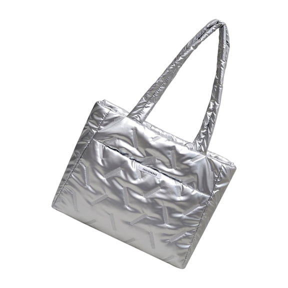 Quilted Shoulder Work Tote Bag, Women's Lightweight Puffer Handbag with Zipper & Pockets for Laptop, Travel, Shopping