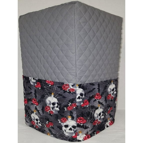 Quilted Skulls Webs & Roses Coffee Maker Cover by Penny's Needful Things (Gray)