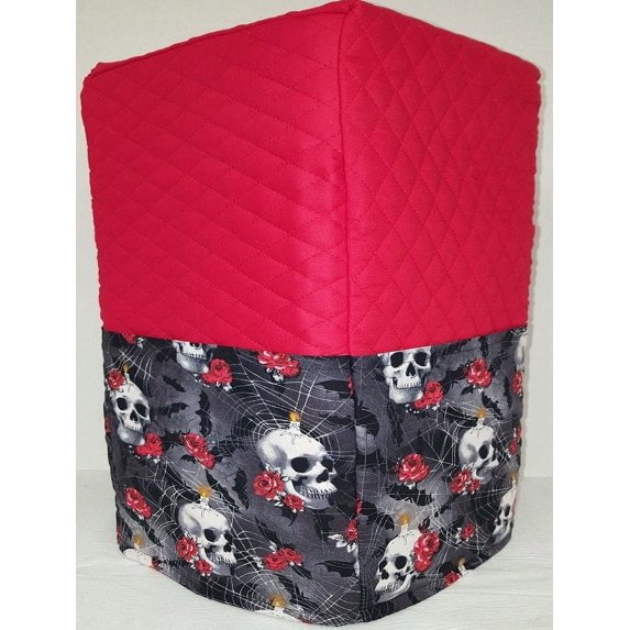 Quilted Skulls Webs & Roses Coffee Maker Cover by Penny's Needful Things (Red)