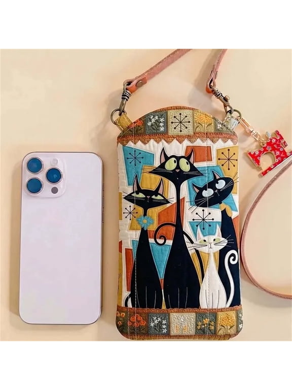 Quilted Slim Phone Crossbody Bag for Women, Lightweight Mini Shoulder Purse
