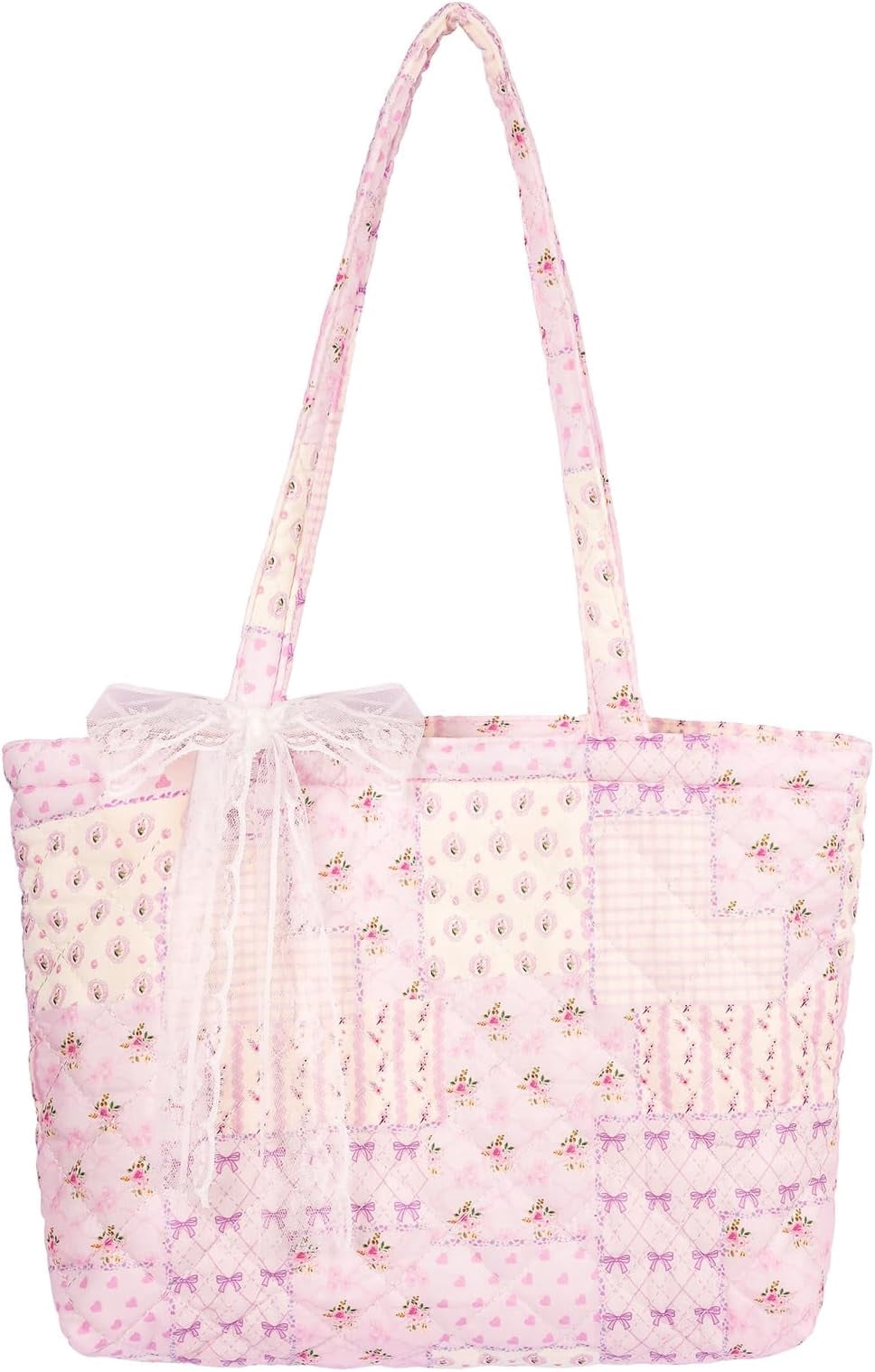 Quilted Small Tote Bag for Women, Lightweight Floral  Bag,Soft College Travel Work Bag Everyday Purse