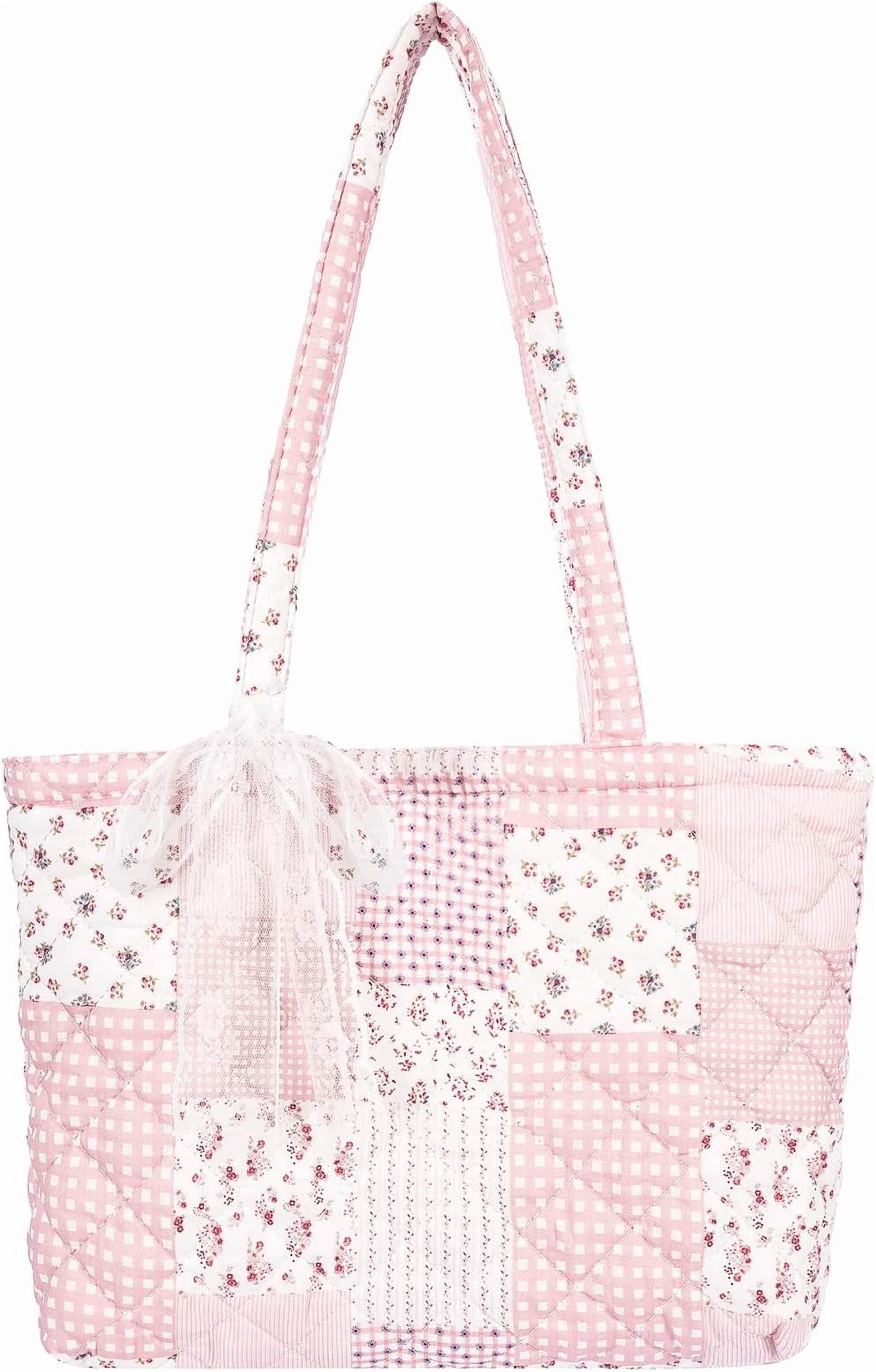Quilted Small Tote Bag for Women, Lightweight Floral  Bag,Soft College Travel Work Bag Everyday Purse