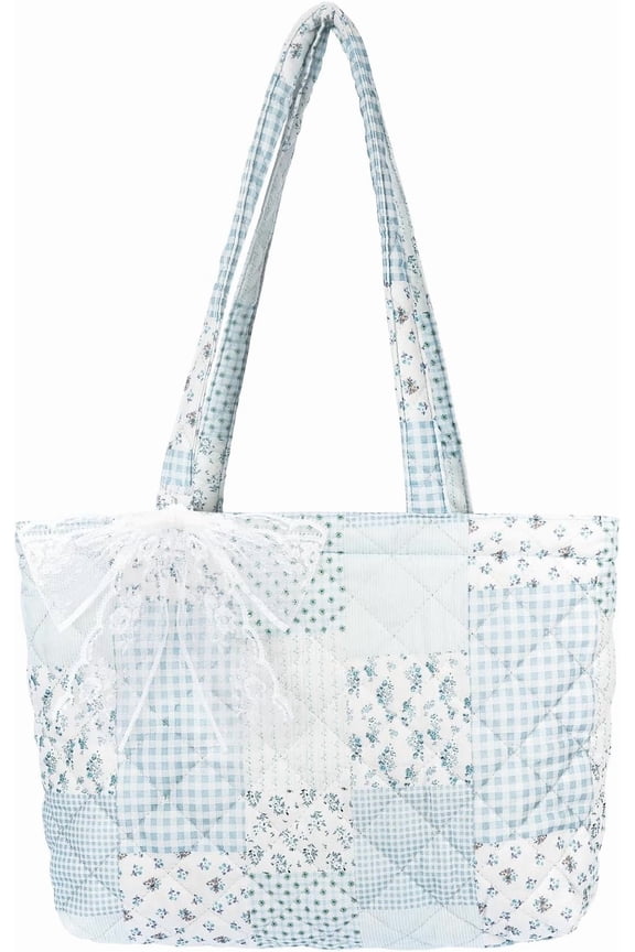 Quilted Small Tote Bag for Women, Lightweight Floral Bag,Soft College Travel Work Bag Everyday Purse