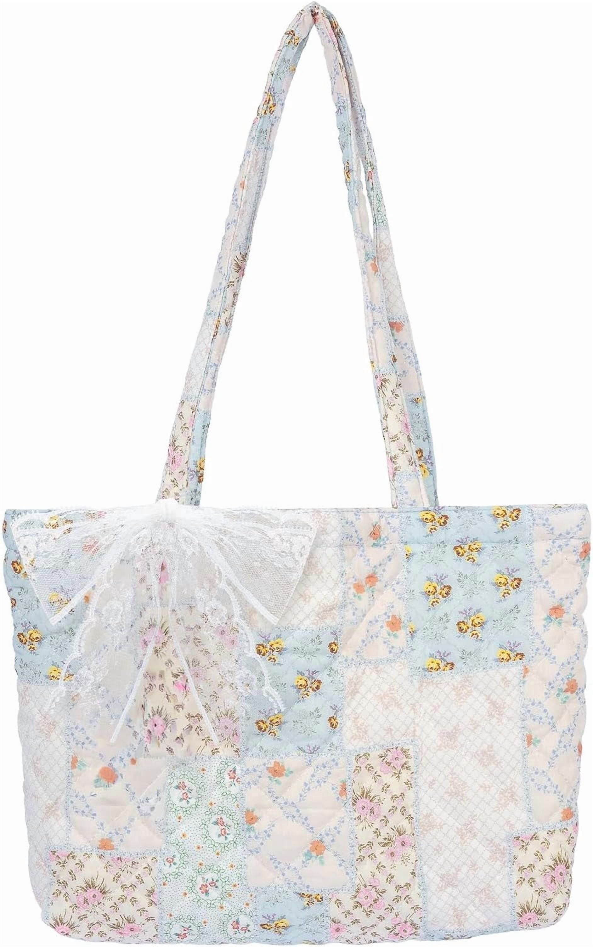 Quilted Small Tote Bag for Women, Lightweight Floral  Bag,Soft College Travel Work Bag Everyday Purse