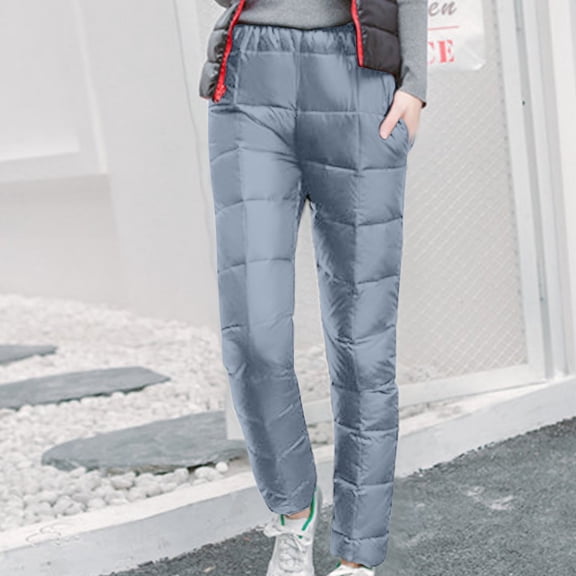 Quilted Snow Pants for Juniors Plus Size High Waisted Slim Fit Puffy Straight Leg Down Ski Pants