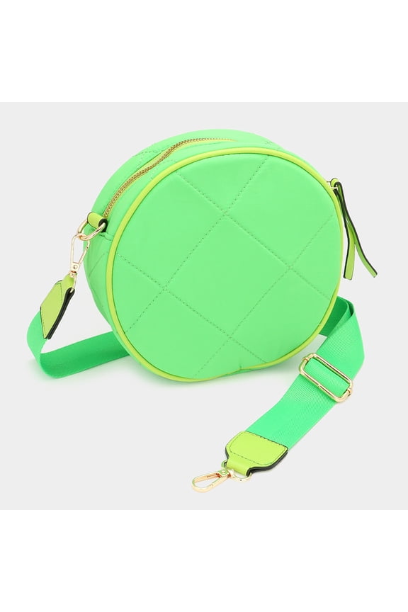 Quilted Solid Round Crossbody Bag