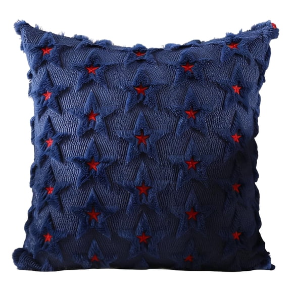 Quilted Star Stripe Pillowcase for 4th of July Decor Independence Day Cushion Cover Memorial Day Red White Blue Decoration Soft Plush Sofa Pillow Case 18x18 Inches Home Living Room Art