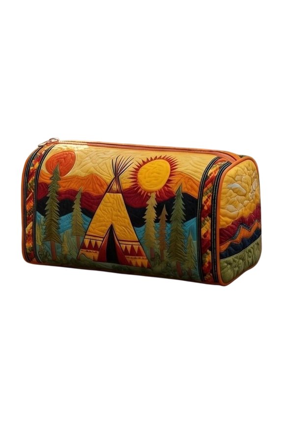 Quilted Storage Bag Makeup Bag Multi Purpose Pouch Medium Size Zip Closure Rectangular Organizer with Printed Van Pattern