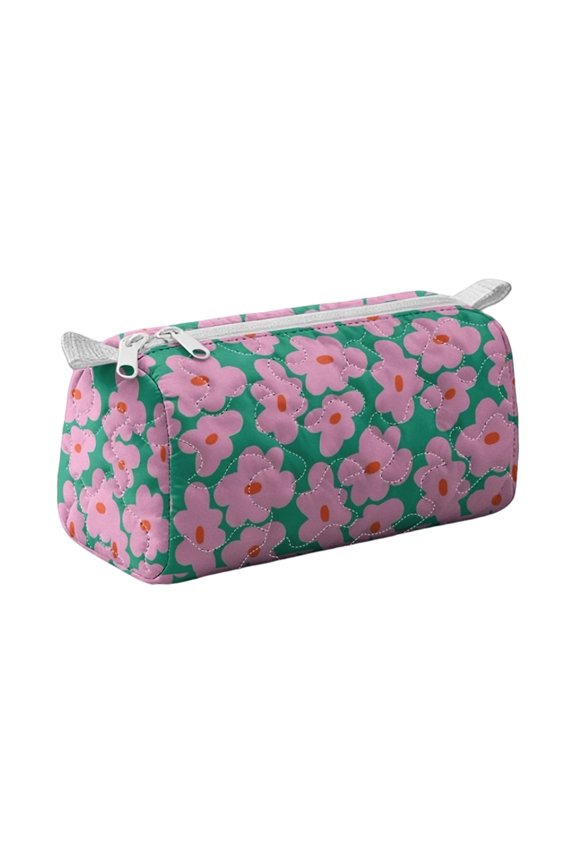 Quilted Storage Bag Makeup Bag Multi Purpose Pouch Medium Size Zip Closure Rectangular Organizer with Printed Van Pattern