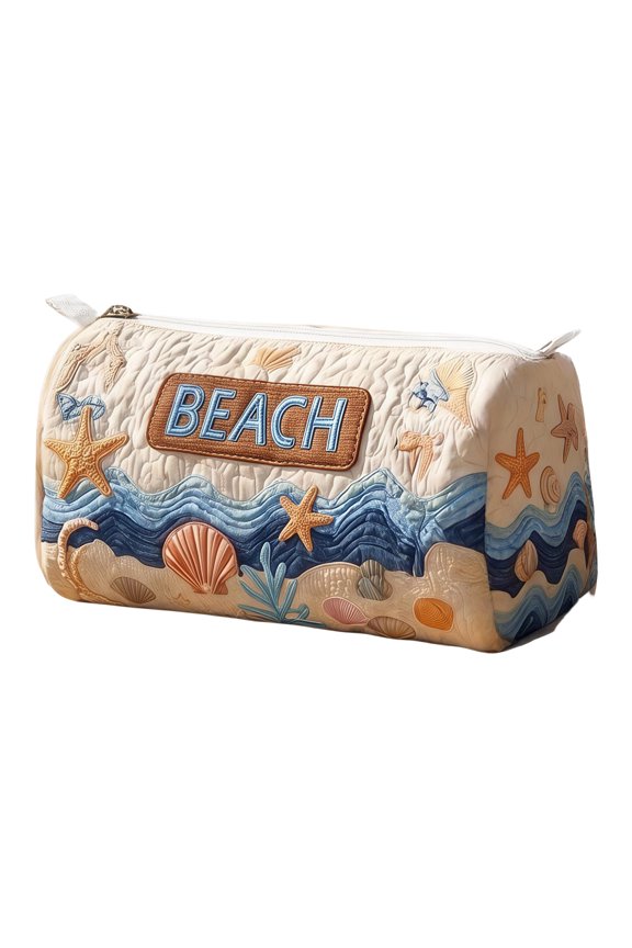 Quilted Storage Bag Makeup Bag Multi Purpose Pouch Medium Size Zip Closure Rectangular Organizer with Printed Van Pattern