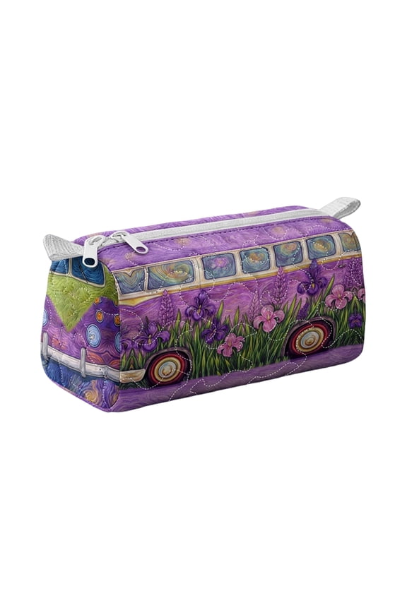Quilted Storage Bag Makeup Bag Multi Purpose Pouch Medium Size Zip Closure Rectangular Organizer with Printed Van Pattern