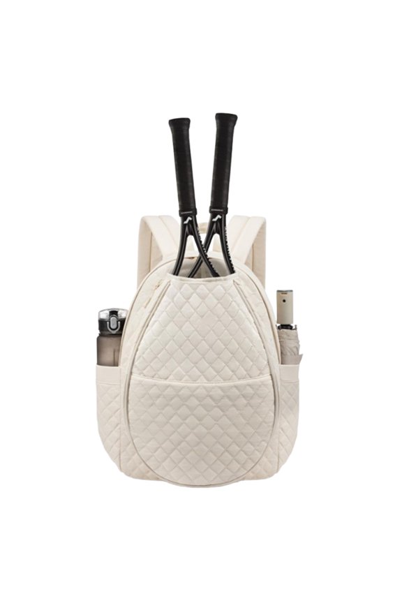Quilted Tennis Backpack Lightweight Large Tennis Bag with Multi-pockets Tennis Racket Backpack for Tennis Racquet Badminton (Beige)