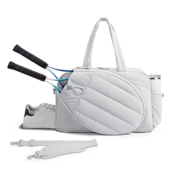 Quilted Tennis Pickleball Tote Bag with Racket Compartment and Shoe &Bottle Storage